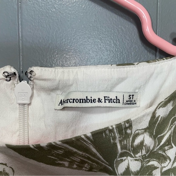 Abercrombie & Fitch Floral Green White A-Line Mini Dress Side Cutouts Small Tall - Picture 4 of 8